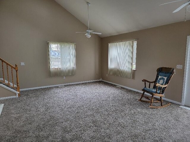 4161 Pine St, Gladwin, MI 48624 - unfurnished room featuring a ceiling fan, healthy amount of natural light, carpet floors, and high vaulted ceiling