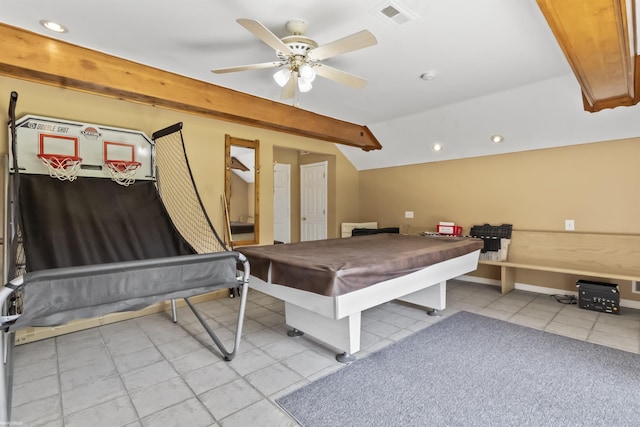 6767 Puttygut Rd, East China, MI 48054 - playroom featuring light tile patterned floors, recessed lighting, billiards table, and ceiling fan