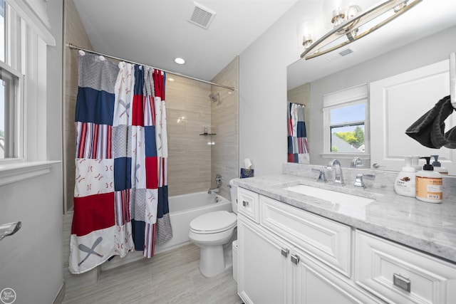 53081 Enclave Cir, Shelby Twp, MI 48315 - bathroom with vanity, shower / bath combo with shower curtain, and recessed lighting
