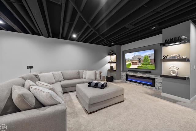 53081 Enclave Cir, Shelby Twp, MI 48315 - carpeted cinema featuring recessed lighting and a fireplace
