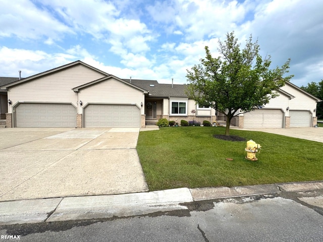 53168 Pineridge Dr, New Baltimore, MI 48051 - ranch-style home with a garage, brick siding, driveway, and a front lawn