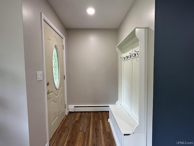 708 Paul Bunyan Ave, Ontonagon, MI 48853 - mudroom featuring baseboard heating and dark wood-style floors