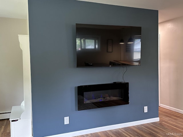708 Paul Bunyan Ave, Ontonagon, MI 48853 - detailed view of wood finished floors and a glass covered fireplace
