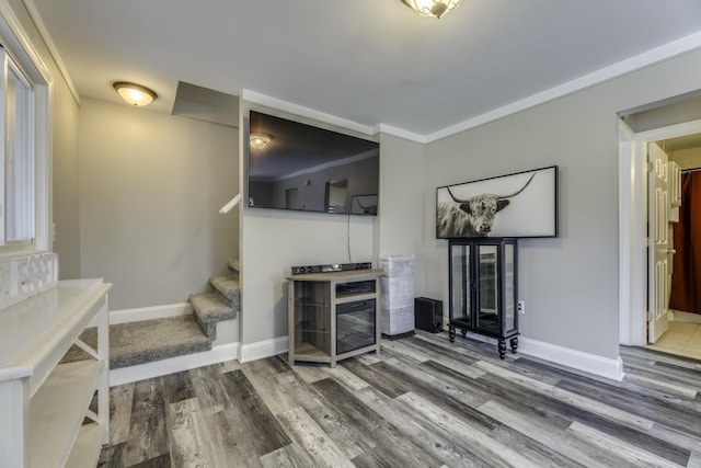 29230 Harding St, Roseville, MI 48066 - living area featuring stairs and wood finished floors