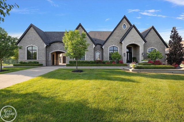 5271 Seven Lakes Dr Unit # 6, Washington Twp, MI 48095 - french country style house with brick siding, a front yard, and stone siding