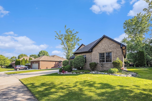 53564 Grace Dr, New Baltimore, MI 48047 - view of front of property featuring brick siding, concrete driveway, a front lawn, and a garage