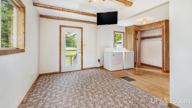 N1953 M67 Hwy, Limestone, MI 49816 - laundry area with washing machine and clothes dryer and wood finished floors