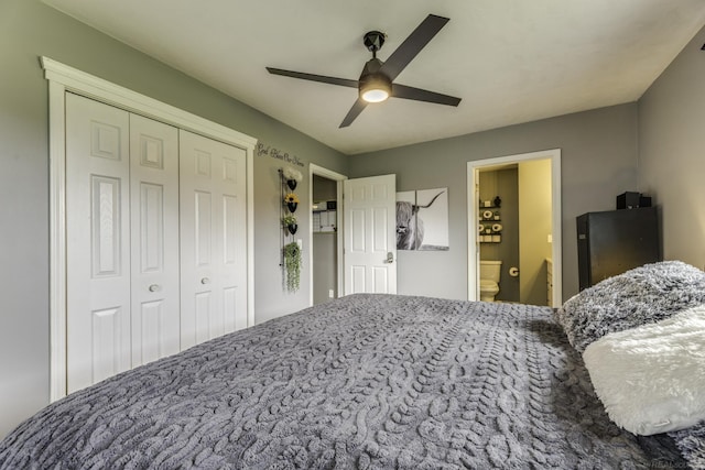 4856 Wagner Rd, Croswell, MI 48422 - bedroom with a closet, ceiling fan, and connected bathroom