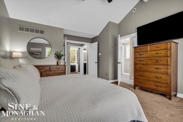 1319 S River Pointe Dr, Saint Clair, MI 48079 - carpeted bedroom with baseboards and high vaulted ceiling