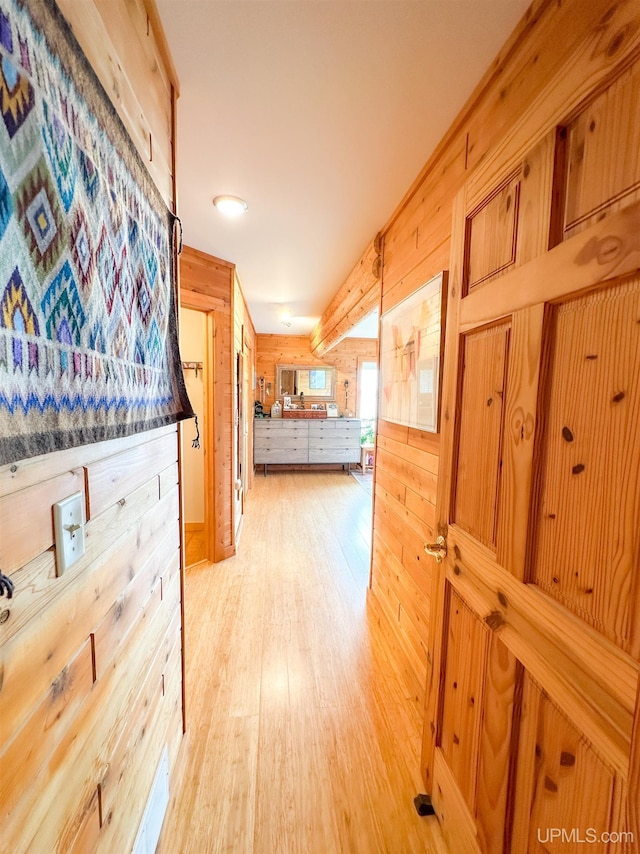 273 N Basin Dr, Negaunee, MI 49866 - corridor featuring light wood-type flooring and wood walls