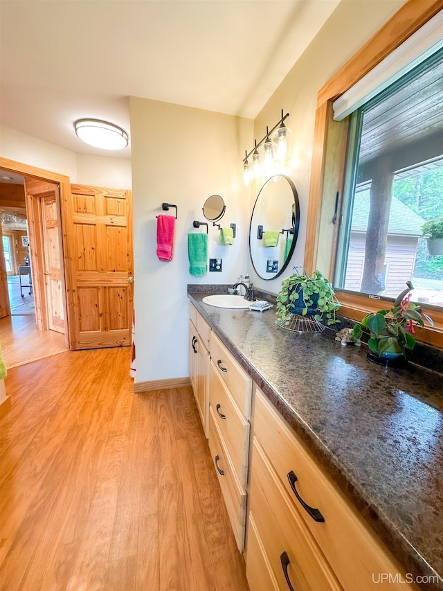 273 N Basin Dr, Negaunee, MI 49866 - bathroom with wood finished floors and vanity