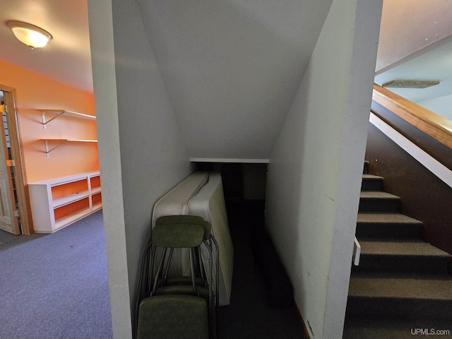49962 Rosenlund Rd, Hancock, MI 49930 - staircase with vaulted ceiling and carpet floors