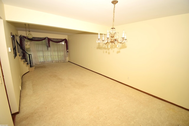 71800 Coon Creek Rd, Armada, MI 48005 - carpeted spare room with stairs and a chandelier
