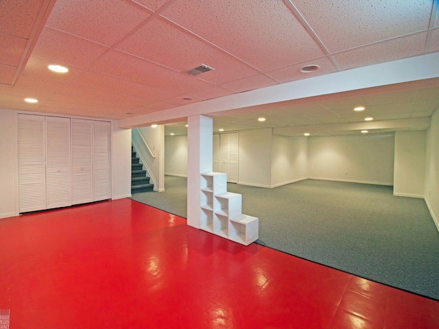 20343 Nicol Creek Dr, Macomb Twp, MI 48044 - finished below grade area featuring stairs, a drop ceiling, carpet, and recessed lighting