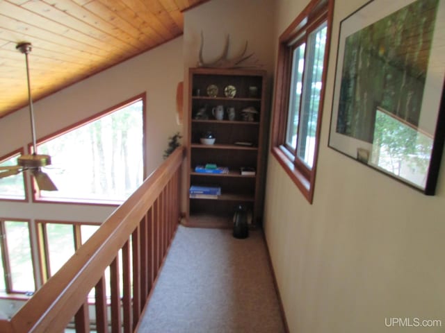 20517 Park Rd, Skanee, MI 49962 - hall with carpet and wooden ceiling
