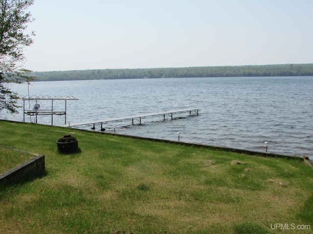 20517 Park Rd, Skanee, MI 49962 - dock area featuring a water view and an outdoor fire pit