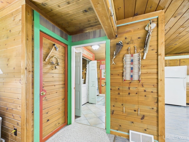 10031 N Ross Lake Rd, Shingleton, MI 49884 - hall featuring wooden walls and wooden ceiling