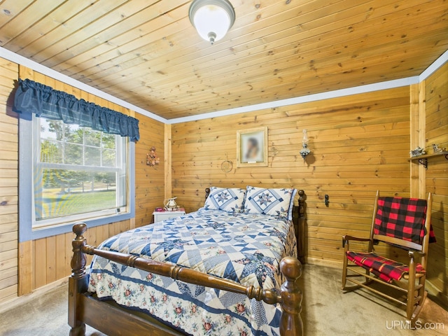 10031 N Ross Lake Rd, Shingleton, MI 49884 - carpeted bedroom featuring wooden walls and wood ceiling