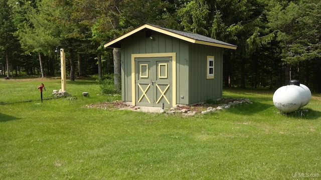 10031 N Ross Lake Rd, Shingleton, MI 49884 - view of shed with a wooded view