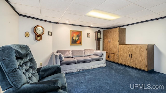 216 Mine St, Norway, MI 49870 - living area with dark colored carpet, a drop ceiling, and recessed lighting