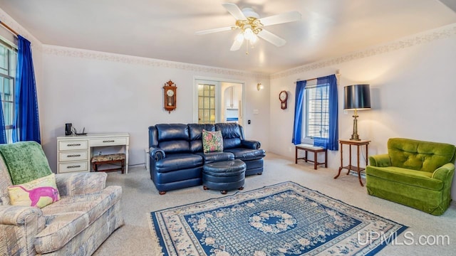 216 Mine St, Norway, MI 49870 - carpeted living room with ceiling fan