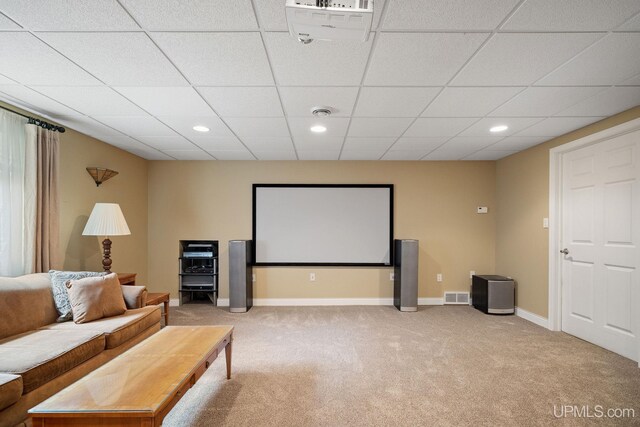 821 Camelot Dr, Negaunee, MI 49866 - carpeted cinema room with a paneled ceiling and recessed lighting