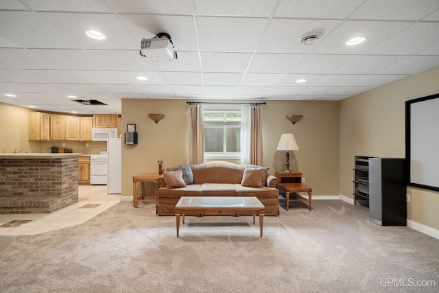 821 Camelot Dr, Negaunee, MI 49866 - living room with light carpet, a drop ceiling, and recessed lighting
