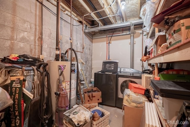 821 Camelot Dr, Negaunee, MI 49866 - unfinished below grade area with washer and clothes dryer, concrete block wall, and water heater