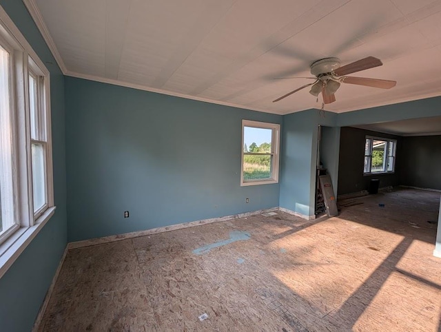 304 Beech St, Kawkawlin, MI 48706 - spare room featuring healthy amount of natural light, a ceiling fan, and crown molding