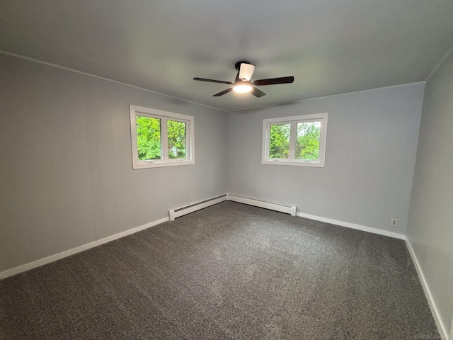 10301 County Farm Rd, Parma, MI 49269 - unfurnished room featuring healthy amount of natural light, a ceiling fan, dark carpet, and a baseboard radiator