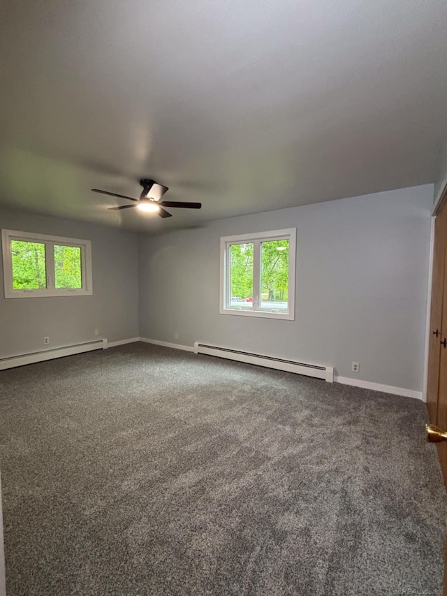 10301 County Farm Rd, Parma, MI 49269 - spare room with a baseboard heating unit, carpet floors, and a ceiling fan