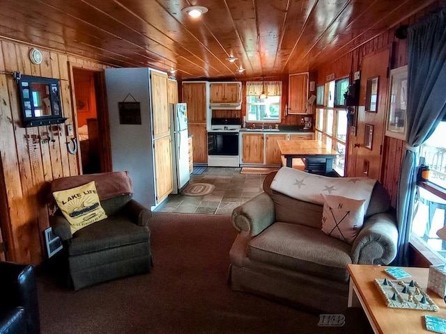 801 W Rd, Harrison, MI 48625 - living area with wooden walls and wooden ceiling