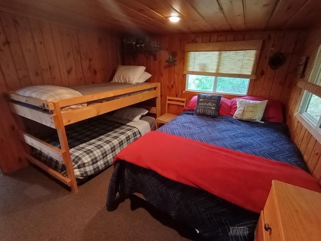 801 W Rd, Harrison, MI 48625 - carpeted bedroom with wood walls and wooden ceiling