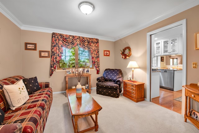 4112 Adams Dr, Shelby Twp, MI 48316 - living room with light carpet and ornamental molding