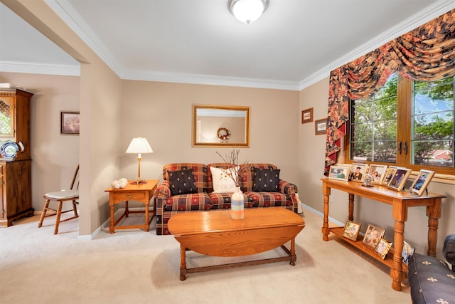4112 Adams Dr, Shelby Twp, MI 48316 - carpeted living area with crown molding and baseboards