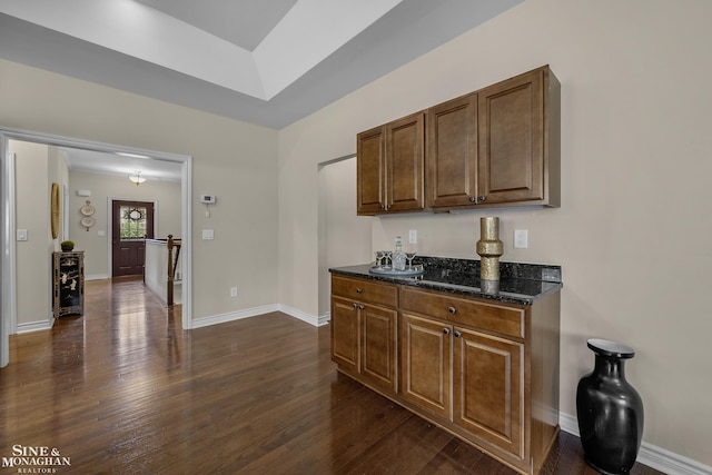 32 River Ln, Grosse Pointe Woods, MI 48236 - indoor dry bar featuring wine cooler and dark wood-style floors