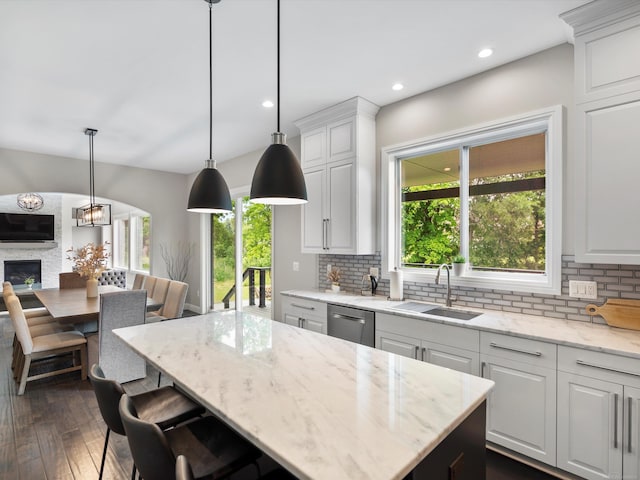4661 Applewood Ct, Rochester, MI 48306 - kitchen featuring dishwasher, tasteful backsplash, dark wood finished floors, healthy amount of natural light, and recessed lighting