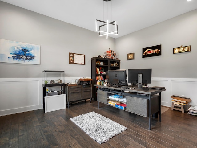 4661 Applewood Ct, Rochester, MI 48306 - office space with a wainscoted wall, hardwood / wood-style floors, a decorative wall, and a chandelier