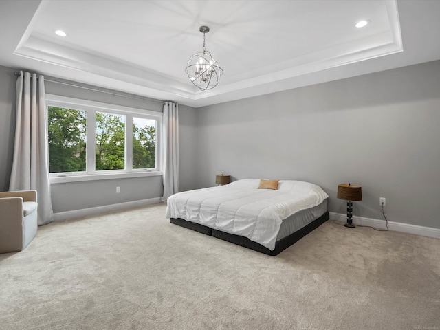 4661 Applewood Ct, Rochester, MI 48306 - carpeted bedroom with a raised ceiling, recessed lighting, and a chandelier