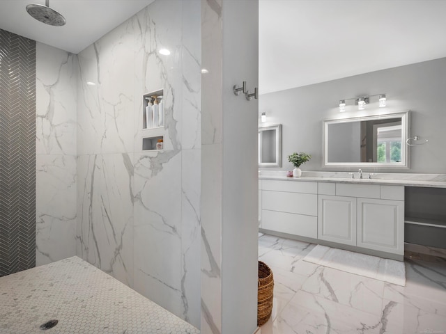 4661 Applewood Ct, Rochester, MI 48306 - bathroom featuring marble finish floors, vanity, and a marble finish shower