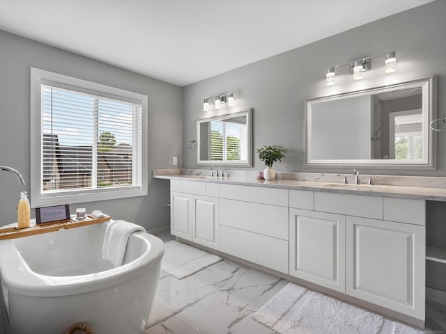 4661 Applewood Ct, Rochester, MI 48306 - bathroom with marble finish floors, double vanity, and a soaking tub
