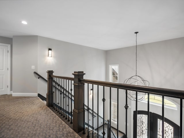 4661 Applewood Ct, Rochester, MI 48306 - corridor featuring an upstairs landing, carpet floors, a chandelier, and recessed lighting