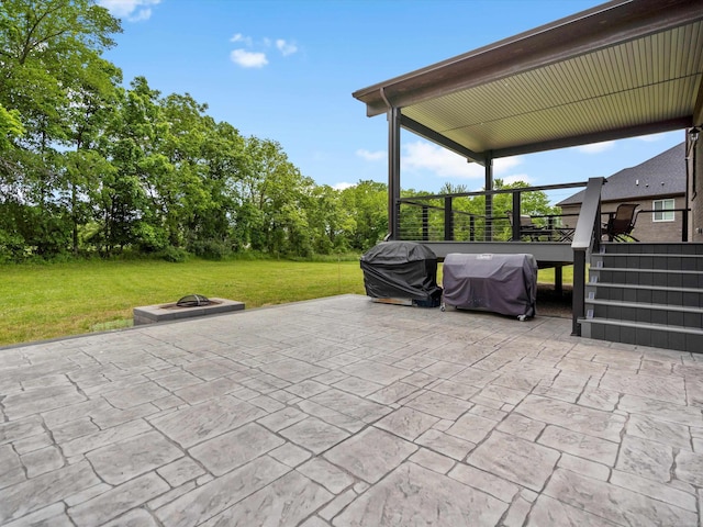 4661 Applewood Ct, Rochester, MI 48306 - view of patio / terrace featuring a fire pit, a grill, a deck, and stairs