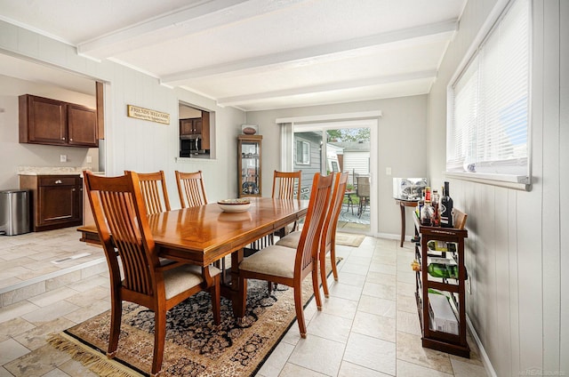 34147 Whittaker St, Clinton Township, MI 48035 - dining room with beam ceiling and wooden walls