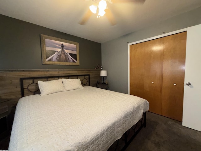 51767 Huntley Ave, New Baltimore, MI 48047 - bedroom with carpet, a closet, and a ceiling fan