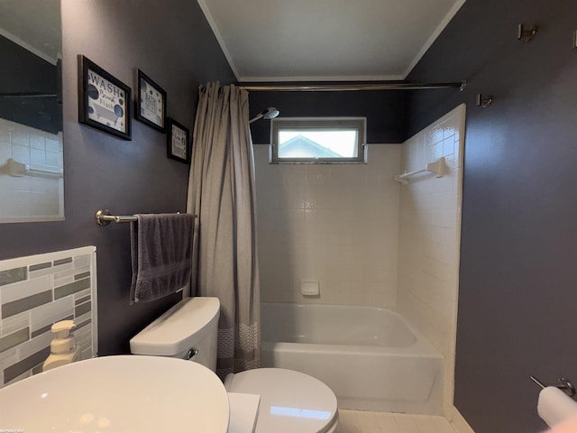51767 Huntley Ave, New Baltimore, MI 48047 - bathroom featuring ornamental molding and shower / bath combo