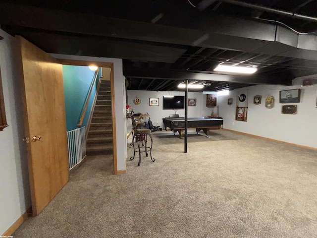 51767 Huntley Ave, New Baltimore, MI 48047 - finished below grade area with carpet flooring, billiards, and stairway