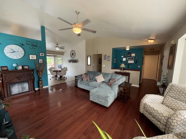 51767 Huntley Ave, New Baltimore, MI 48047 - living room featuring lofted ceiling, wood finished floors, and a ceiling fan