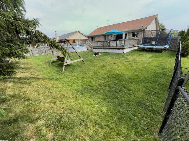 51767 Huntley Ave, New Baltimore, MI 48047 - fenced backyard with a deck and a trampoline
