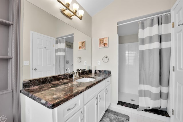 52047 Sycamore Dr, Chesterfield, MI 48047 - full bath with vanity, a shower with shower curtain, and tile patterned floors